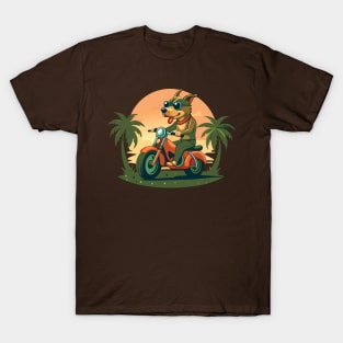 dog riding motorcycle in beach T-Shirt